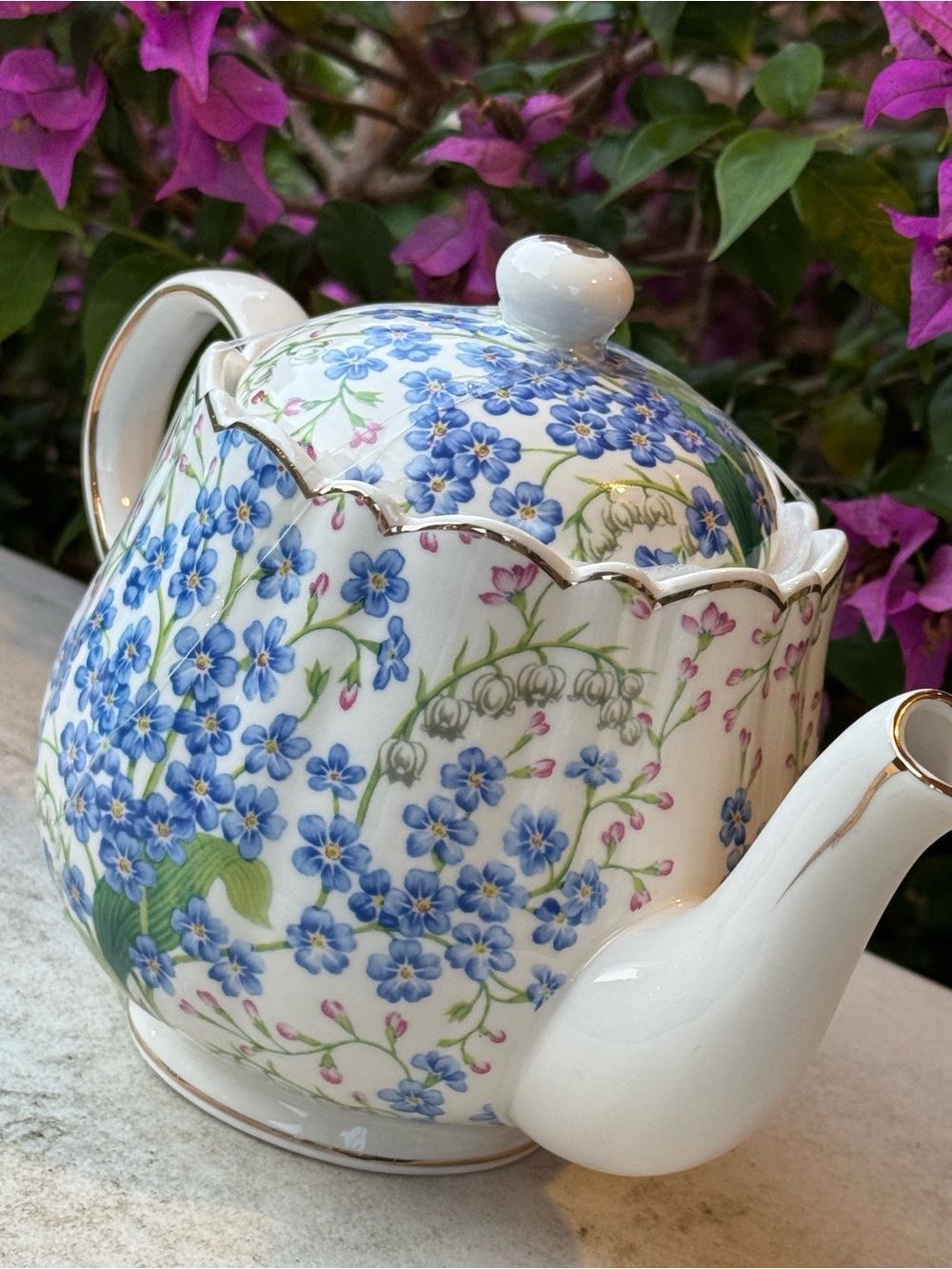 New Grace Teaware Floral Blue and White Teapot Forget Me Not Spring